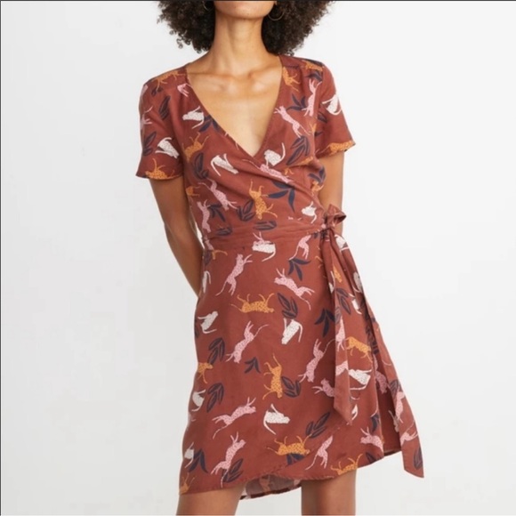 Marine Layer Dresses & Skirts - NWT Marine Layer Leonora Cheetah Cat Wrap Dress Rust Large